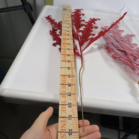 Flourishes (3) Faux Floral Picks glittered double sided) floral filler TRUE RED - Picture 3 of 5